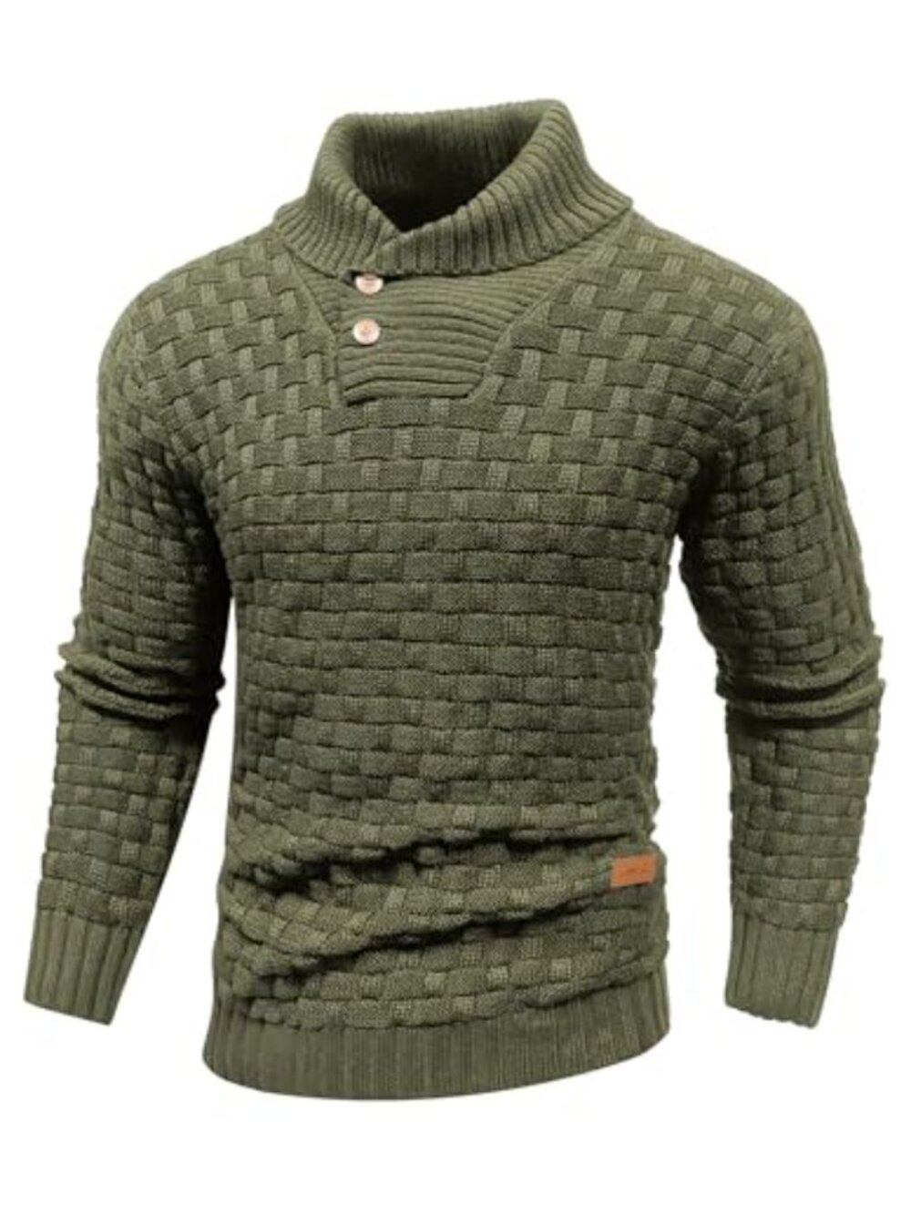 Mens Turtleneck Cable Knit Pullover Sweater Waffle Fisherman